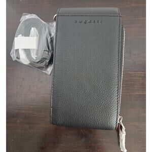 Bugatti Crossover Leather Crossbody Wallet Black Multi Organizer Cell Phone